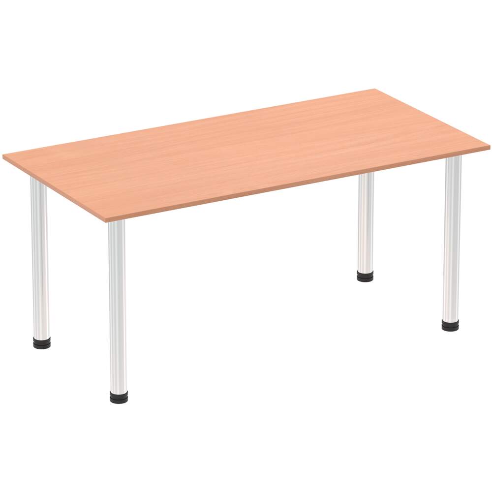 Impulse 1600mm Straight Table Beech Top Chrome Post Leg