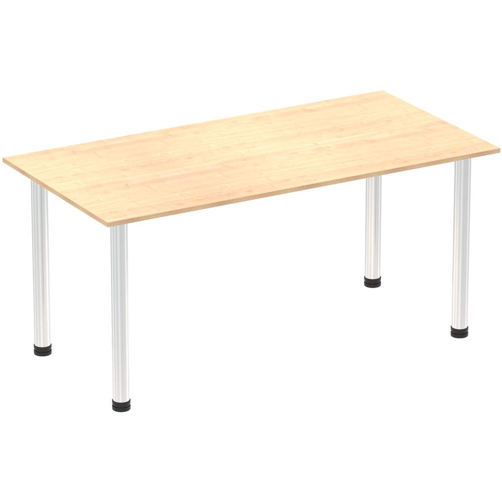 Impulse 1600mm Straight Table Maple Top Chrome Post Leg