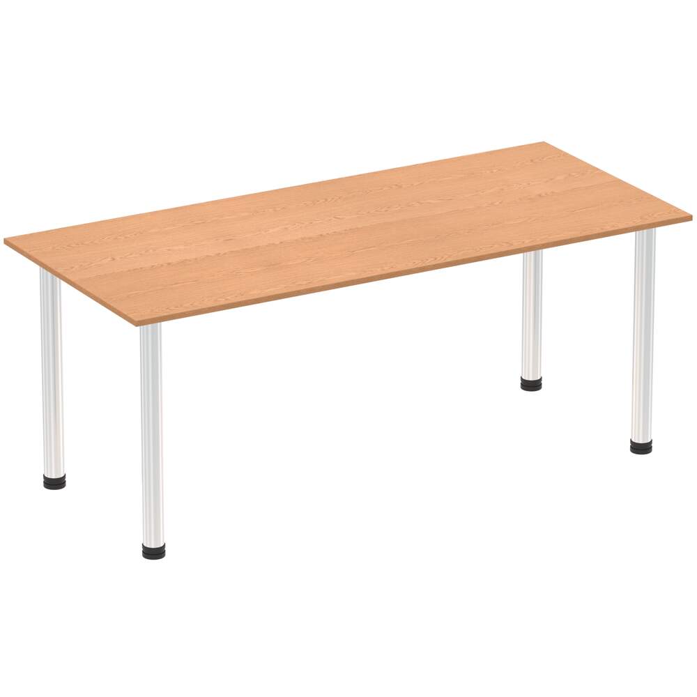 Impulse 1800mm Straight Table Oak Top Chrome Post Leg