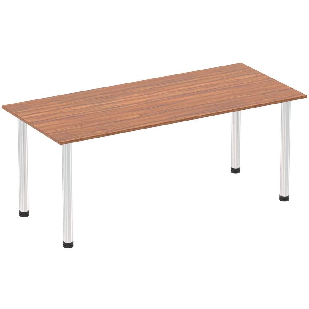 Impulse 1800mm Straight Table Walnut Top Chrome Post Leg