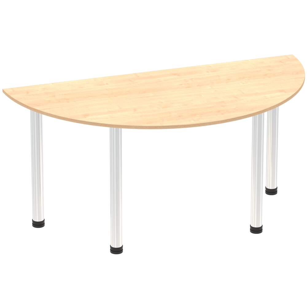 Impulse 1600mm Semi-Circle Table Maple Top Chrome Post Leg