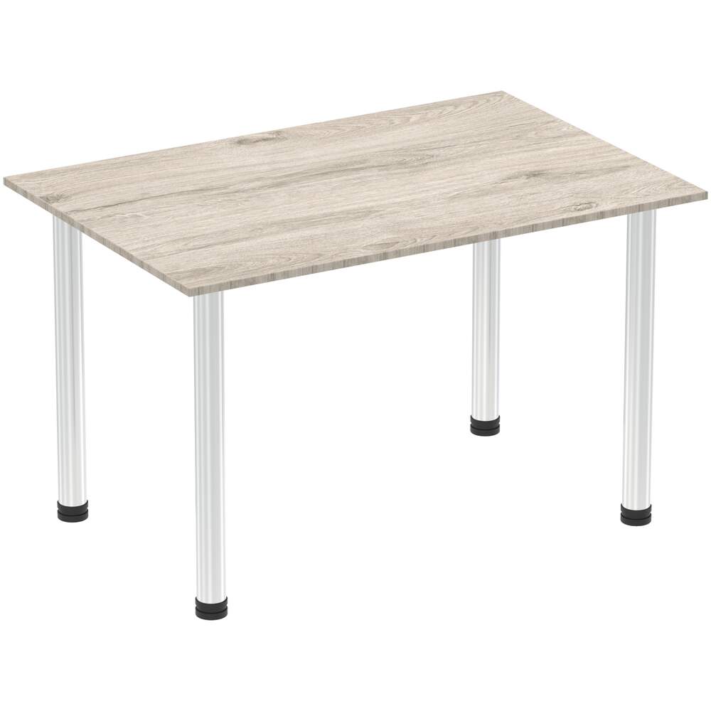 Impulse 1200mm Straight Table Grey Oak Top Chrome Post Leg