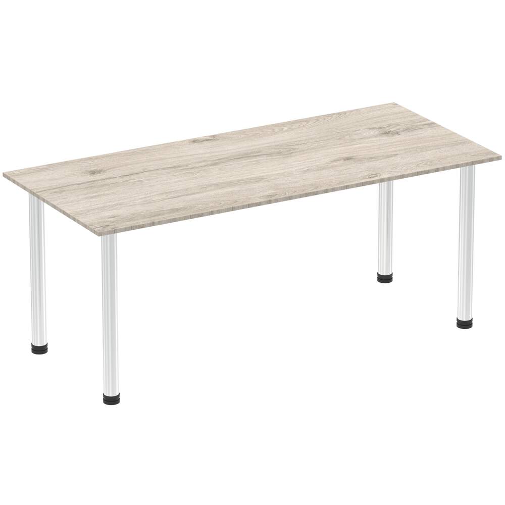 Impulse 1800mm Straight Table Grey Oak Top Chrome Post Leg