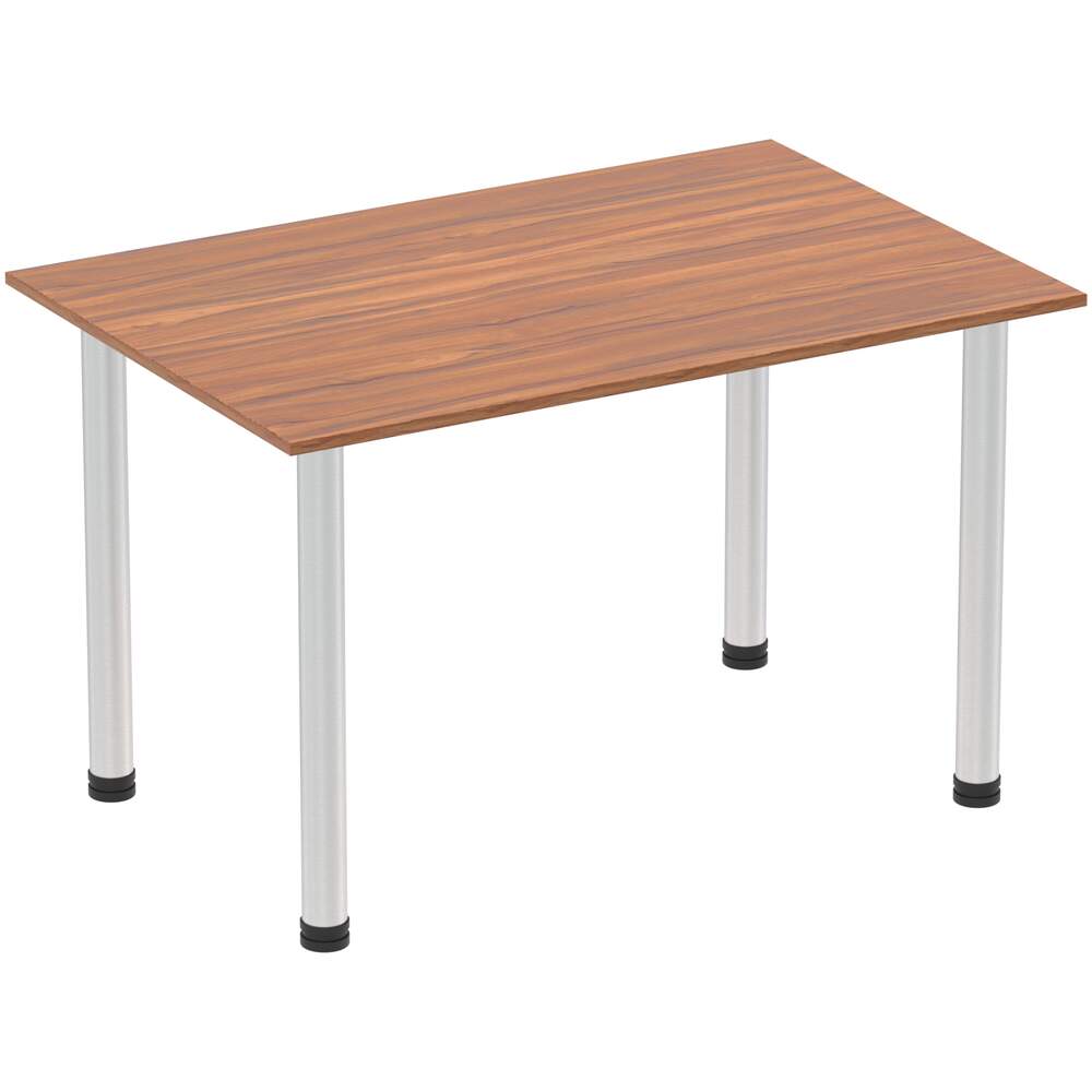Impulse 1200mm Straight Table Walnut Top Brushed Aluminium Post Leg