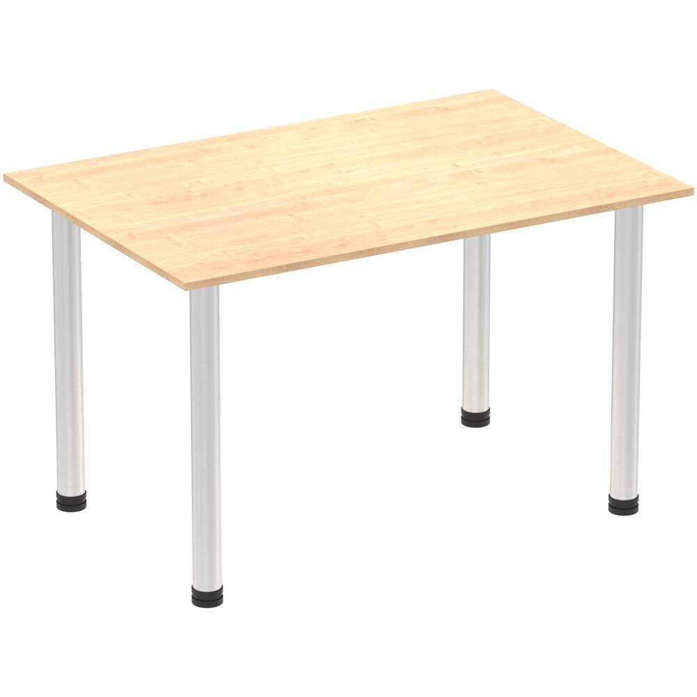 Impulse 1200mm Straight Table Maple Top Brushed Aluminium Post Leg