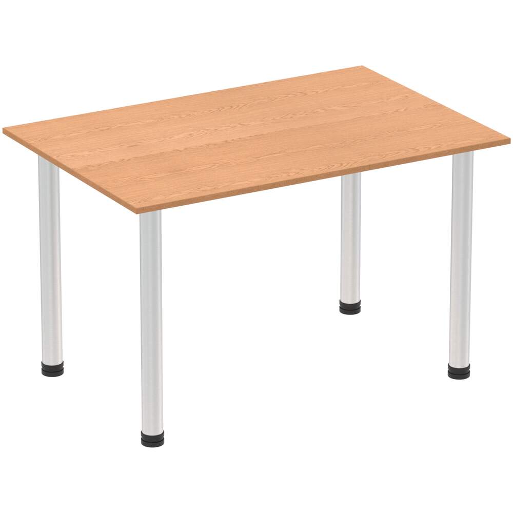 Impulse 1400mm Straight Table Oak Top Brushed Aluminium Post Leg