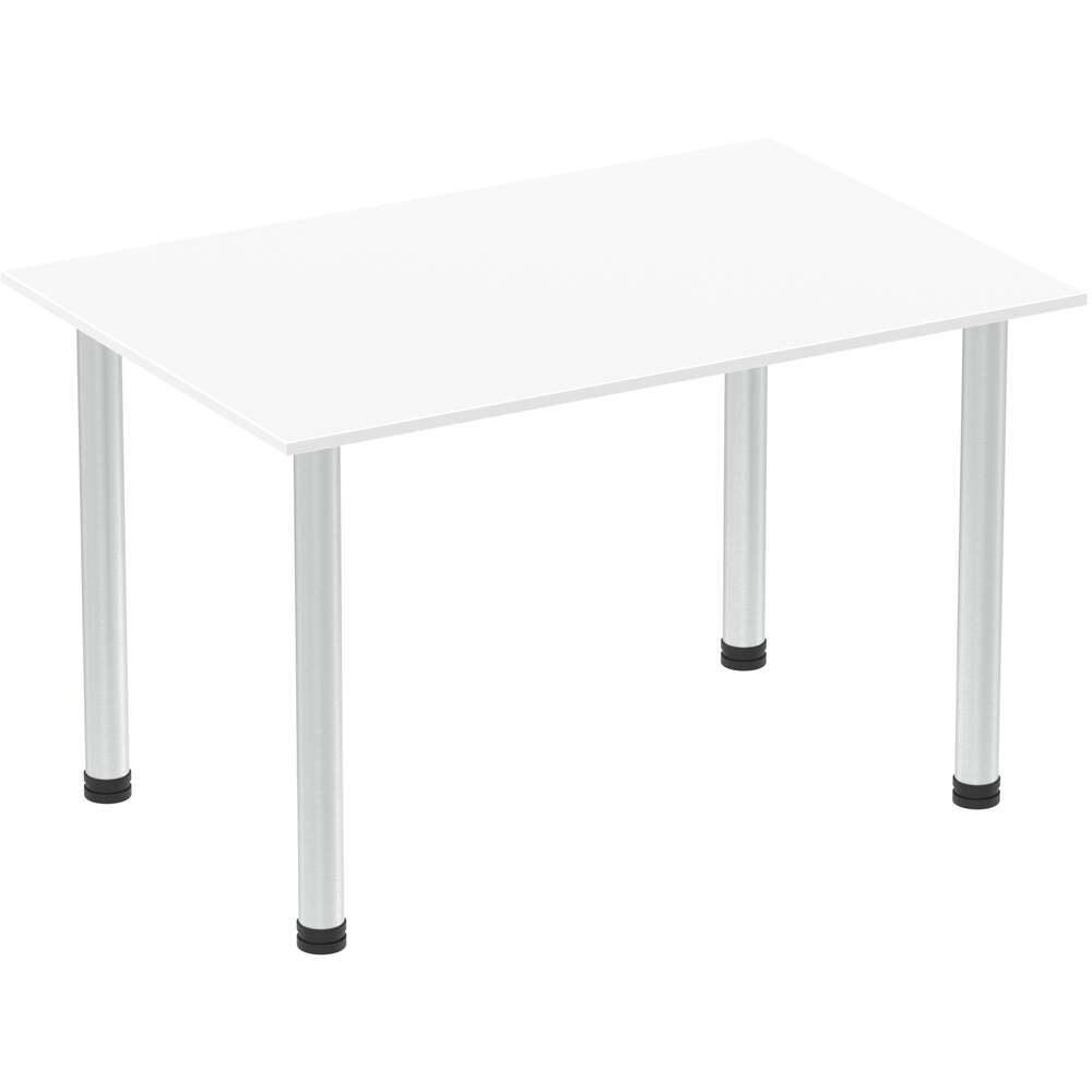 Impulse 1400mm Straight Table White Top Brushed Aluminium Post Leg