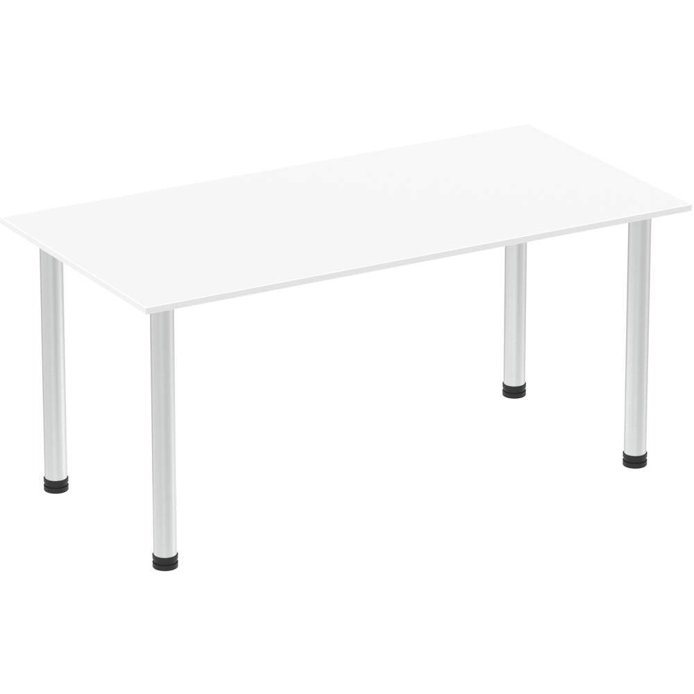 Impulse 1600mm Straight Table White Top Brushed Aluminium Post Leg