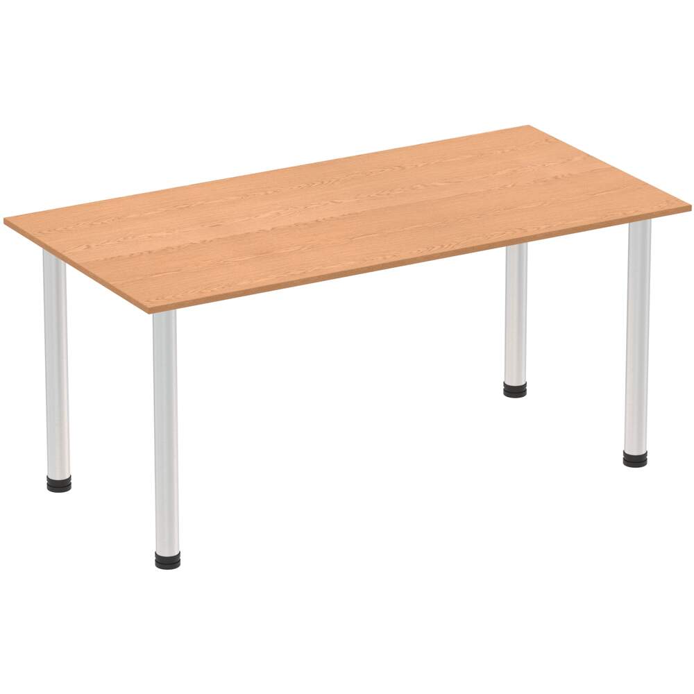 Impulse 1600mm Straight Table Oak Top Brushed Aluminium Post Leg