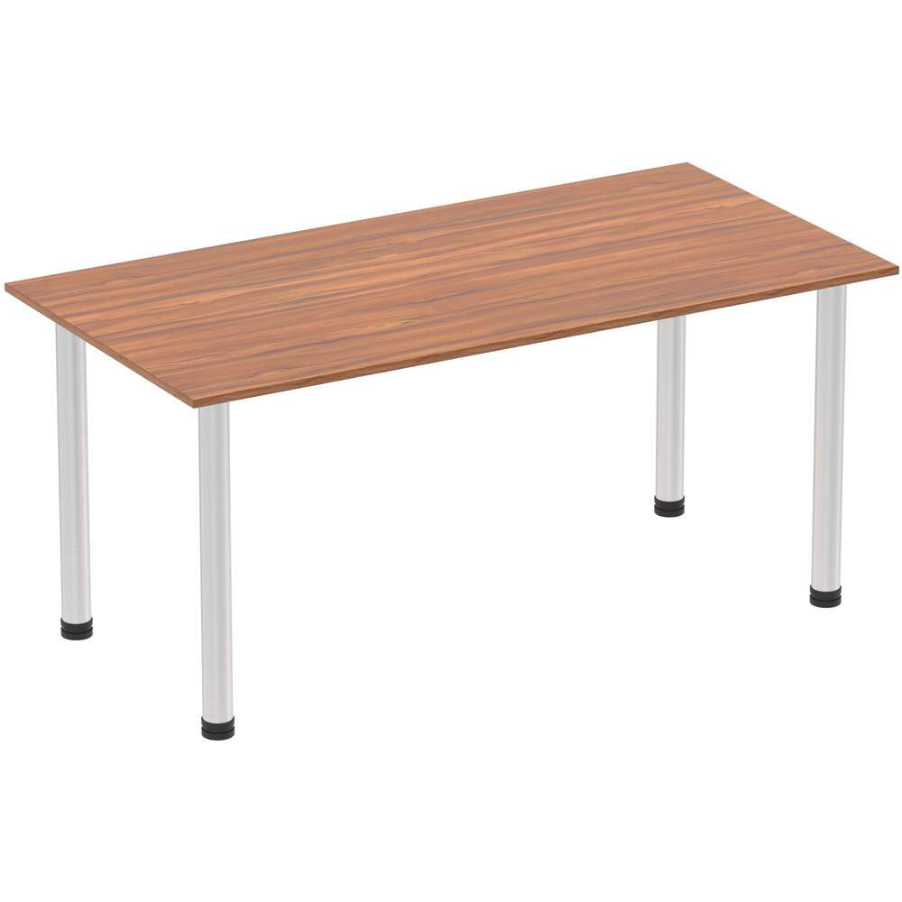 Impulse 1600mm Straight Table Walnut Top Brushed Aluminium Post Leg