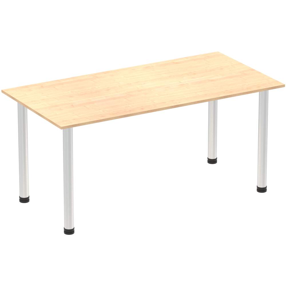 Impulse 1600mm Straight Table Maple Top Brushed Aluminium Post Leg