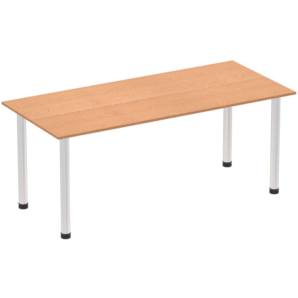 Impulse 1800mm Straight Table Oak Top Brushed Aluminium Post Leg