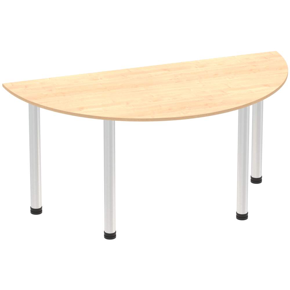 Impulse 1600mm Semi-Circle Table Maple Top Brushed Aluminium Post Leg