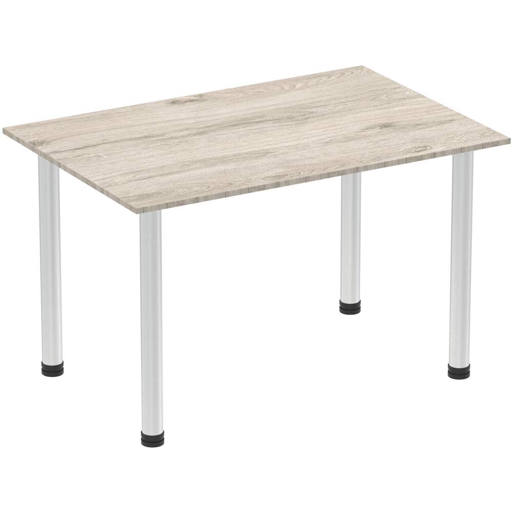 Impulse 1200mm Straight Table Grey Oak Top Brushed Aluminium Post Leg