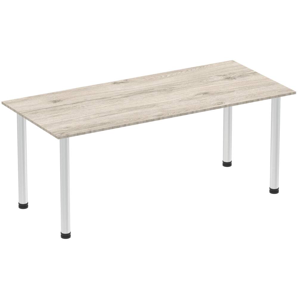 Impulse 1800mm Straight Table Grey Oak Top Brushed Aluminium Post Leg
