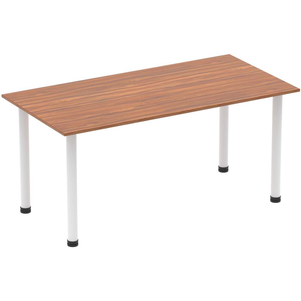 Impulse 1600mm Straight Table Walnut Top White Post Leg