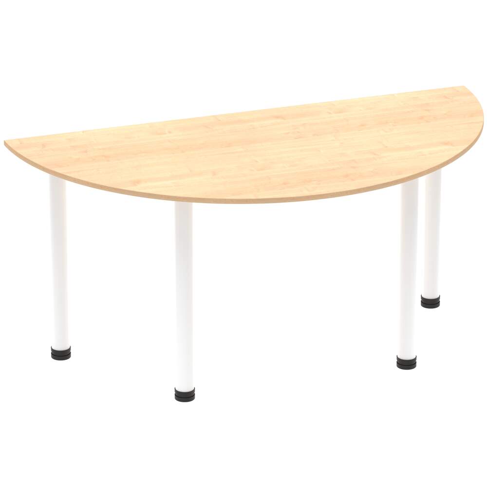 Impulse 1600mm Semi-Circle Table Maple Top White Post Leg