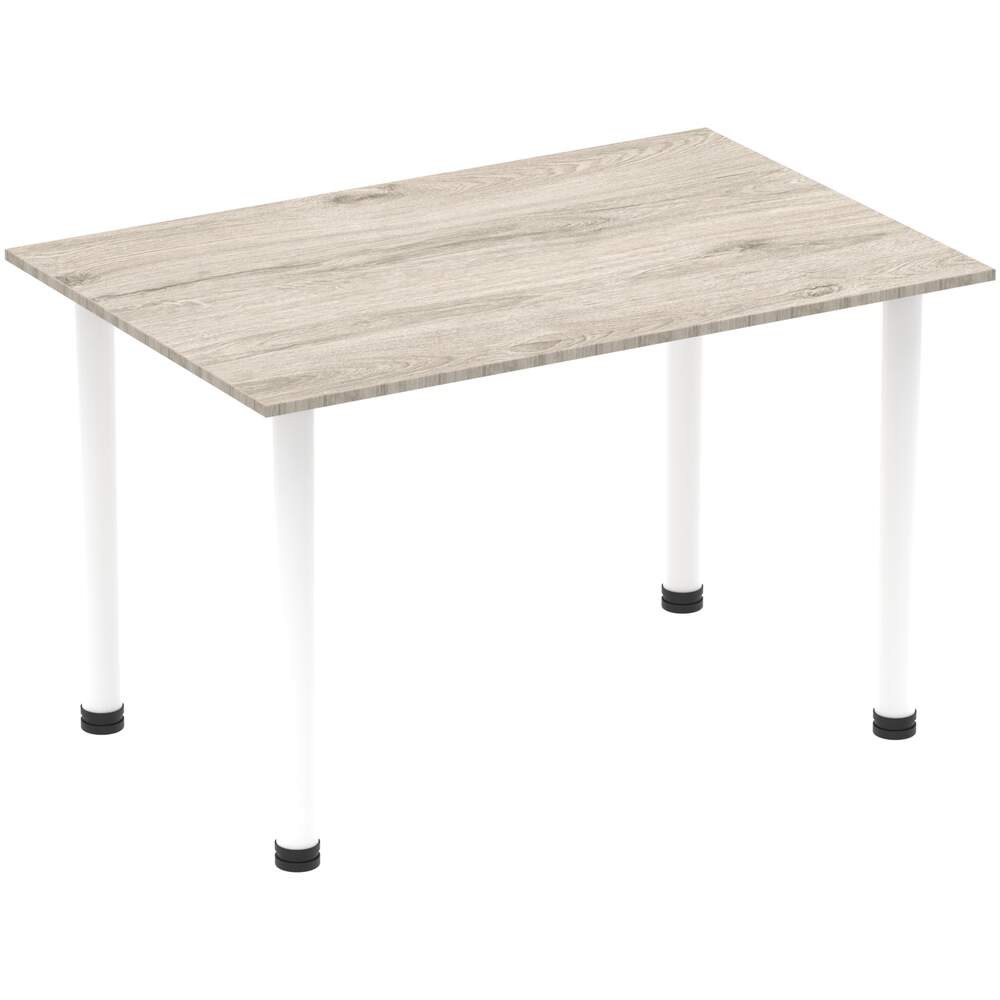 Impulse 1200mm Straight Table Grey Oak Top White Post Leg