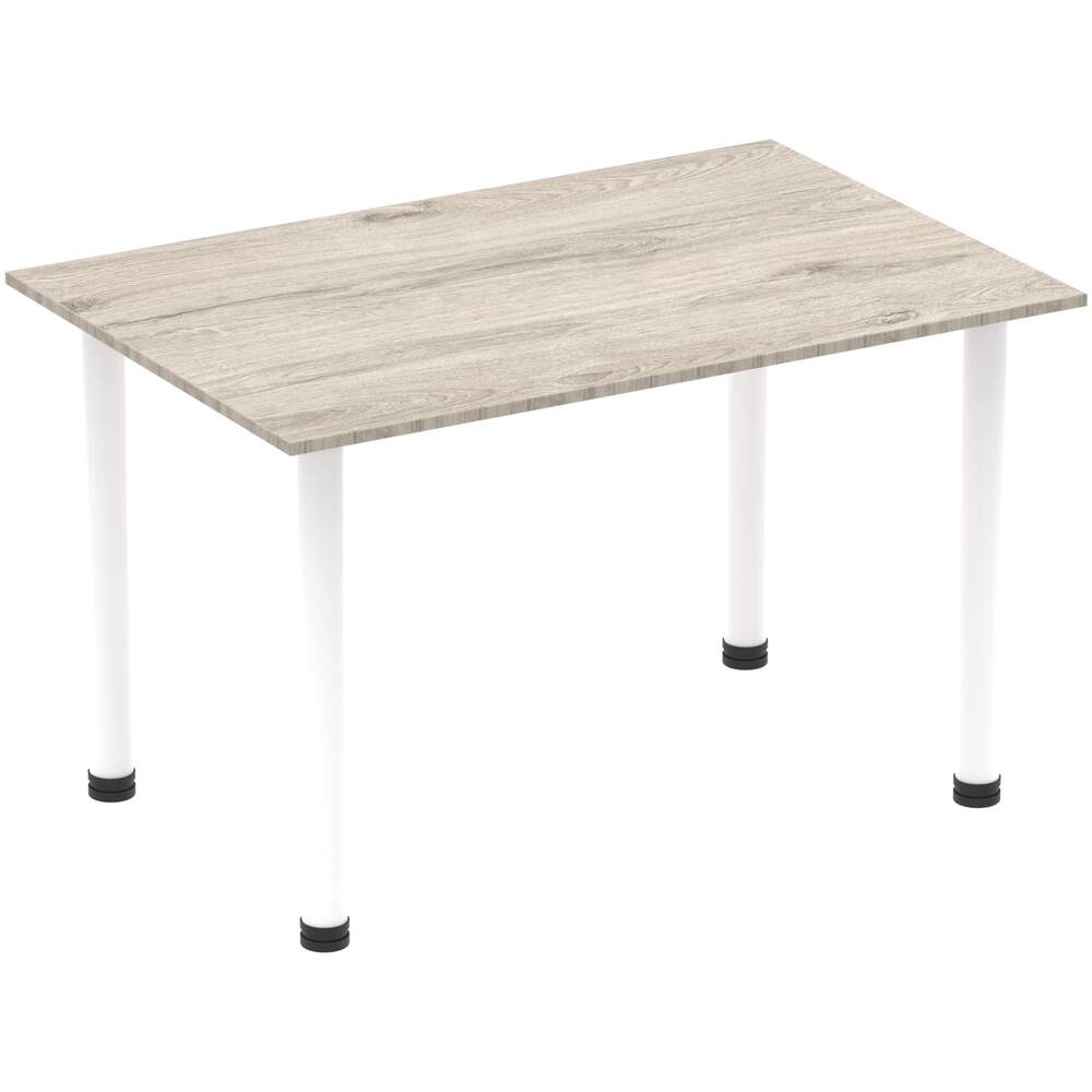 Impulse 1400mm Straight Table Grey Oak Top White Post Leg