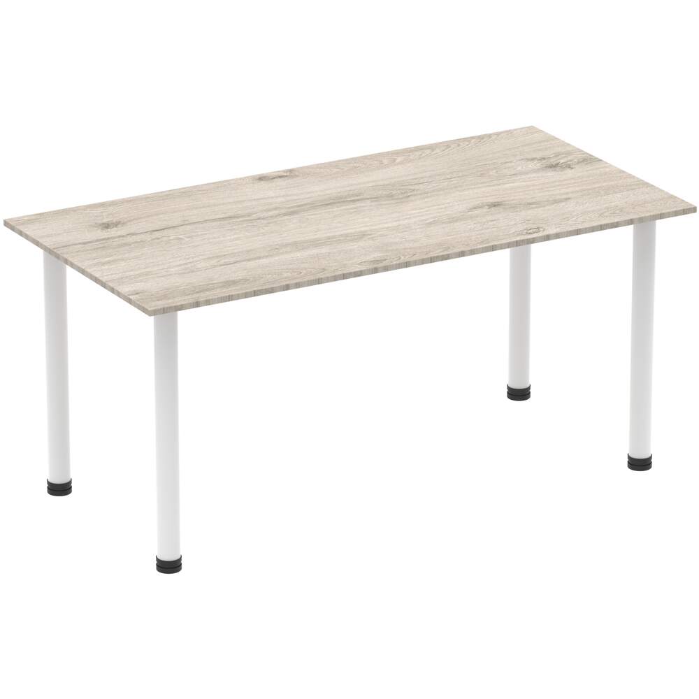 Impulse 1600mm Straight Table Grey Oak Top White Post Leg