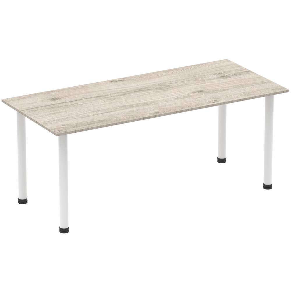 Impulse 1800mm Straight Table Grey Oak Top White Post Leg