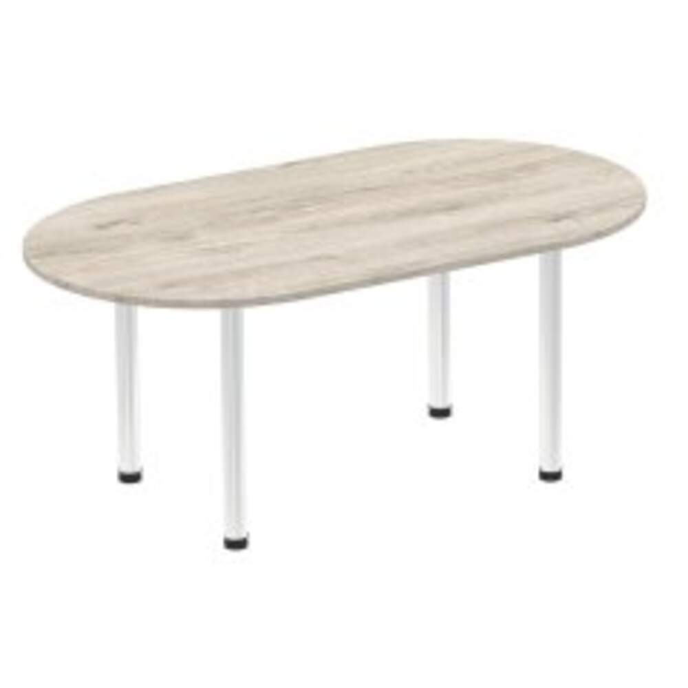 Impulse 1800mm Boardroom Table Grey Oak Top Brushed Aluminium Post Leg