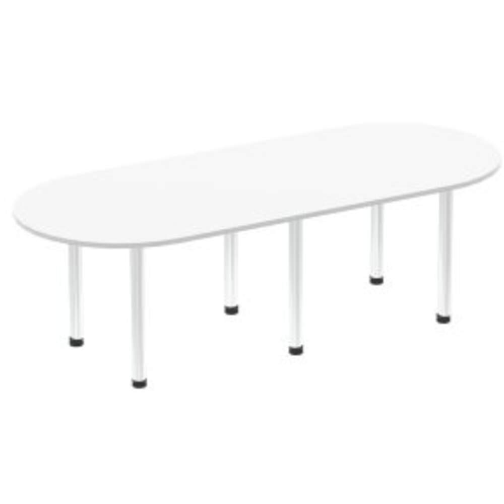 Impulse 2400mm Boardroom Table White Top Brushed Aluminium Post Leg