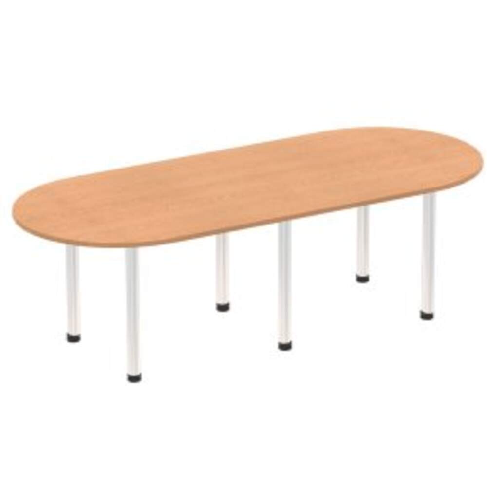 Impulse 2400mm Boardroom Table Oak Top Brushed Aluminium Post Leg