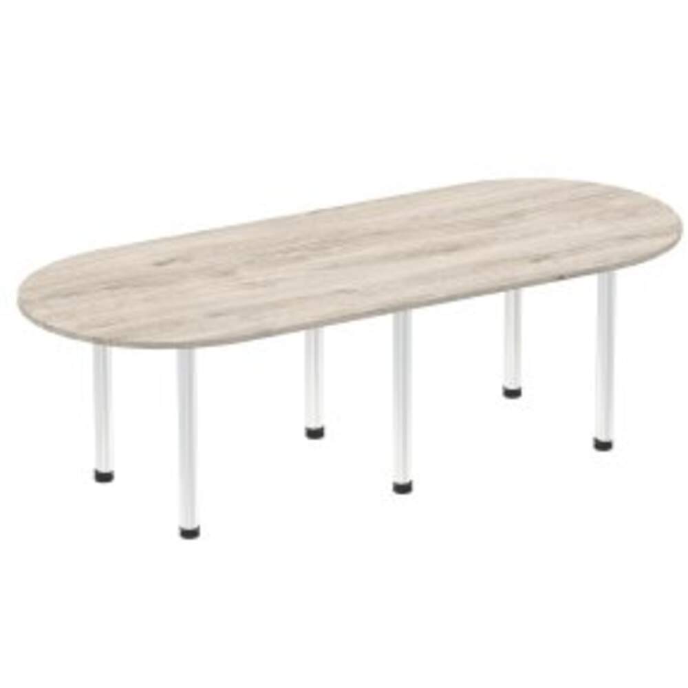 Impulse 2400mm Boardroom Table Grey Oak Top Brushed Aluminium Post Leg