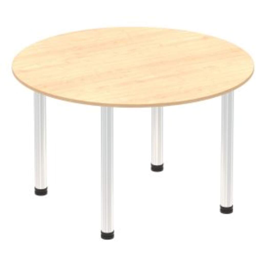 Impulse 1000mm Round Table Maple Top Chrome Post Leg