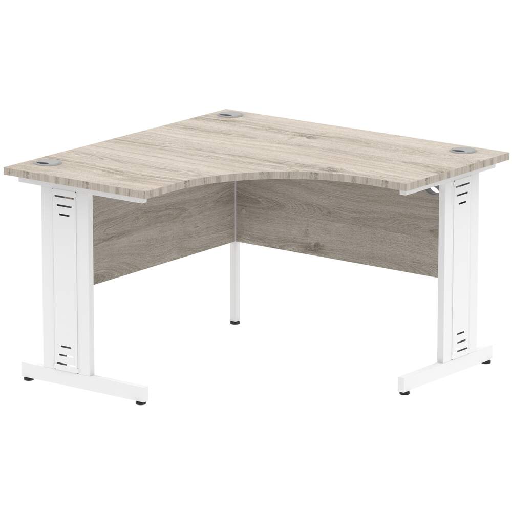 Impulse 1200mm Corner Desk Grey Oak Top White Cable Managed Leg