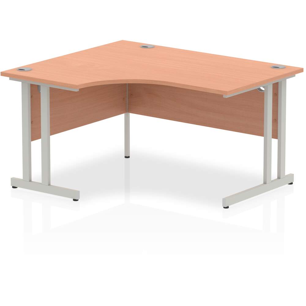 Impulse 1400mm Left Crescent Desk Beech Top Silver Cantilever Leg