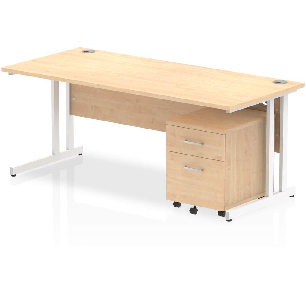 Impulse 1800 x 800mm Straight Desk Maple Top White Cantilever Leg with 2 Drawer Mobile Pedestal