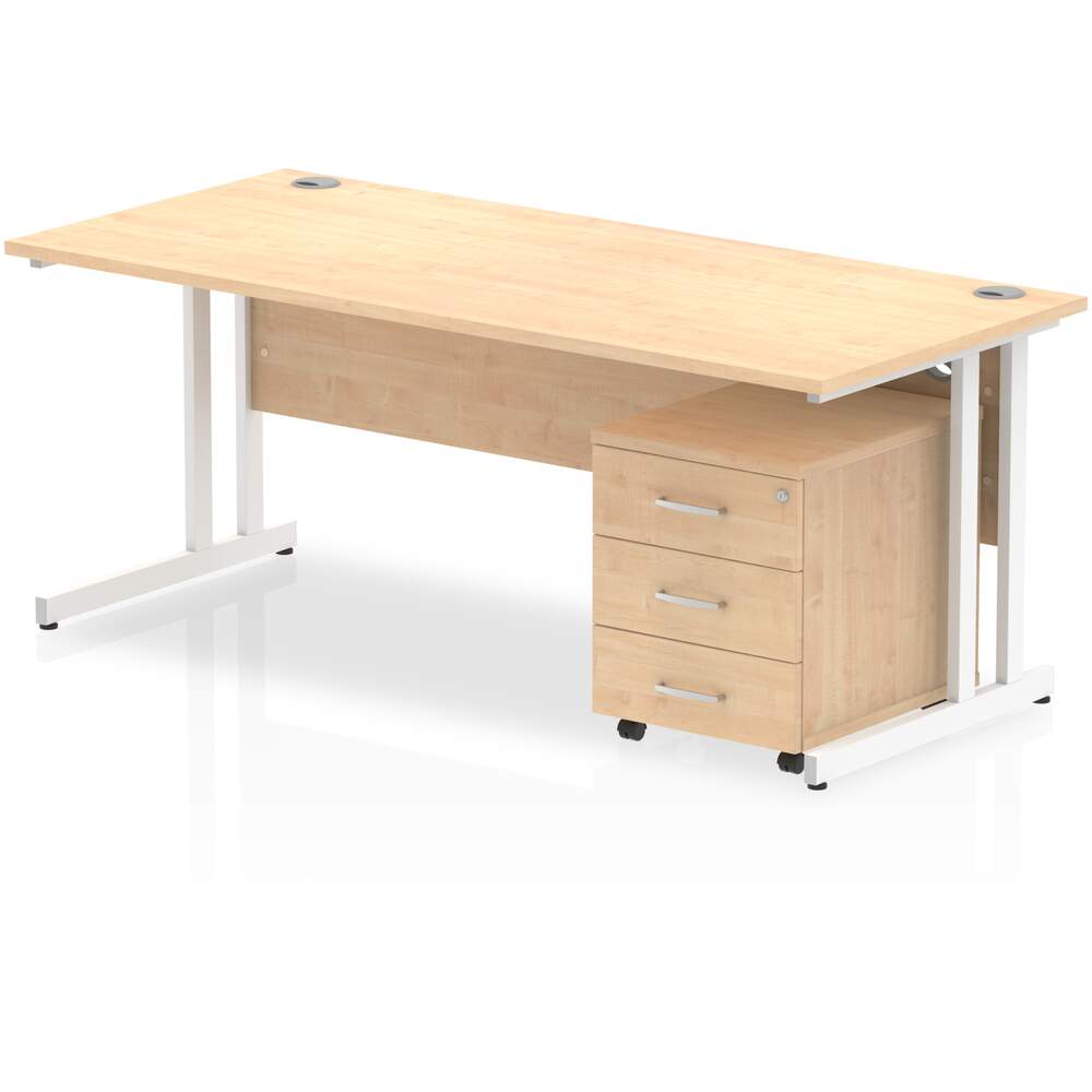 Impulse 1800 x 800mm Straight Desk Maple Top White Cantilever Leg with 3 Drawer Mobile Pedestal