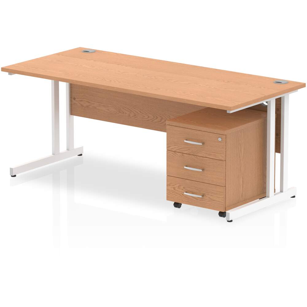 Impulse 1800 x 800mm Straight Desk Oak Top White Cantilever Leg with 3 Drawer Mobile Pedestal