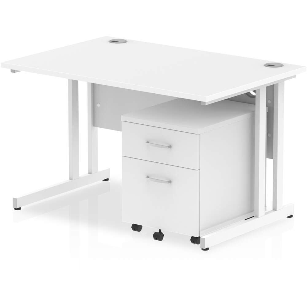 Impulse 1600 x 800mm Straight Desk White Top White Cantilever Leg with 3 Drawer Mobile Pedestal