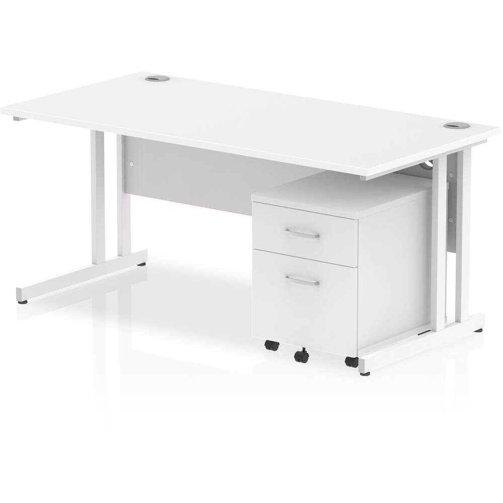 Impulse 1600 x 800mm Straight Desk White Top White Cantilever Leg with 2 Drawer Mobile Pedestal