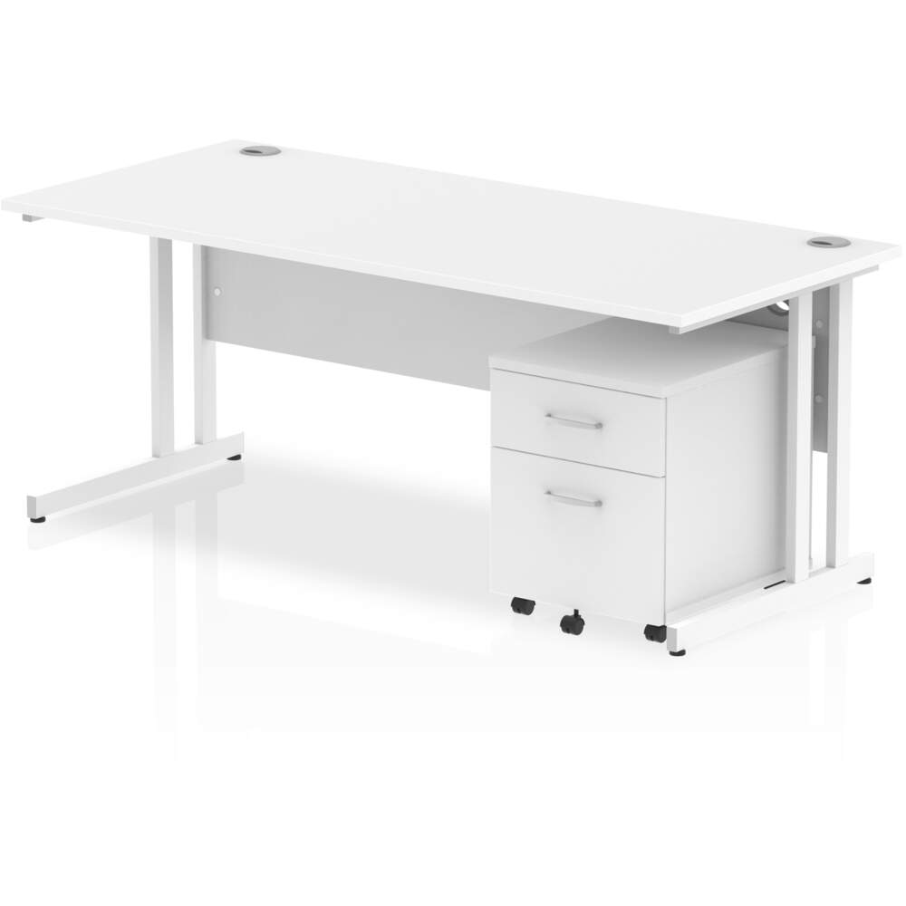 Impulse 1800 x 800mm Straight Desk White Top White Cantilever Leg with 2 Drawer Mobile Pedestal