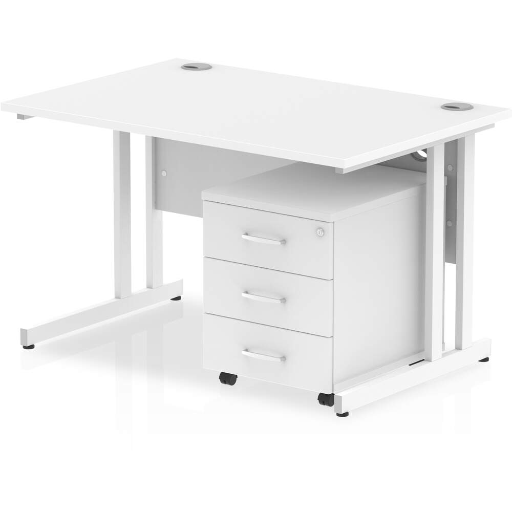 Impulse 1200 x 800mm Straight Desk White Top White Cantilever Leg with 3 Drawer Mobile Pedestal Bundle