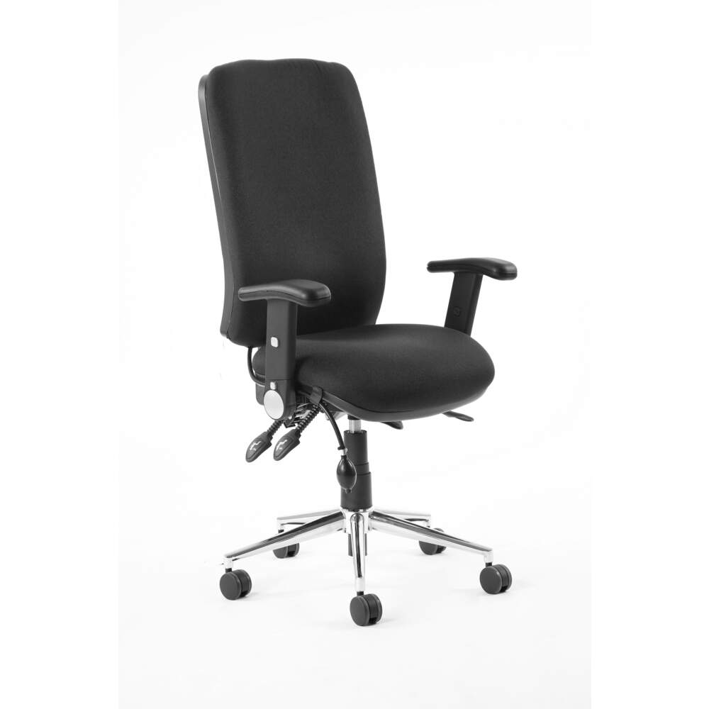 Chiro High Back Task Operators Chair Black With Height Adjustable And Folding Arms