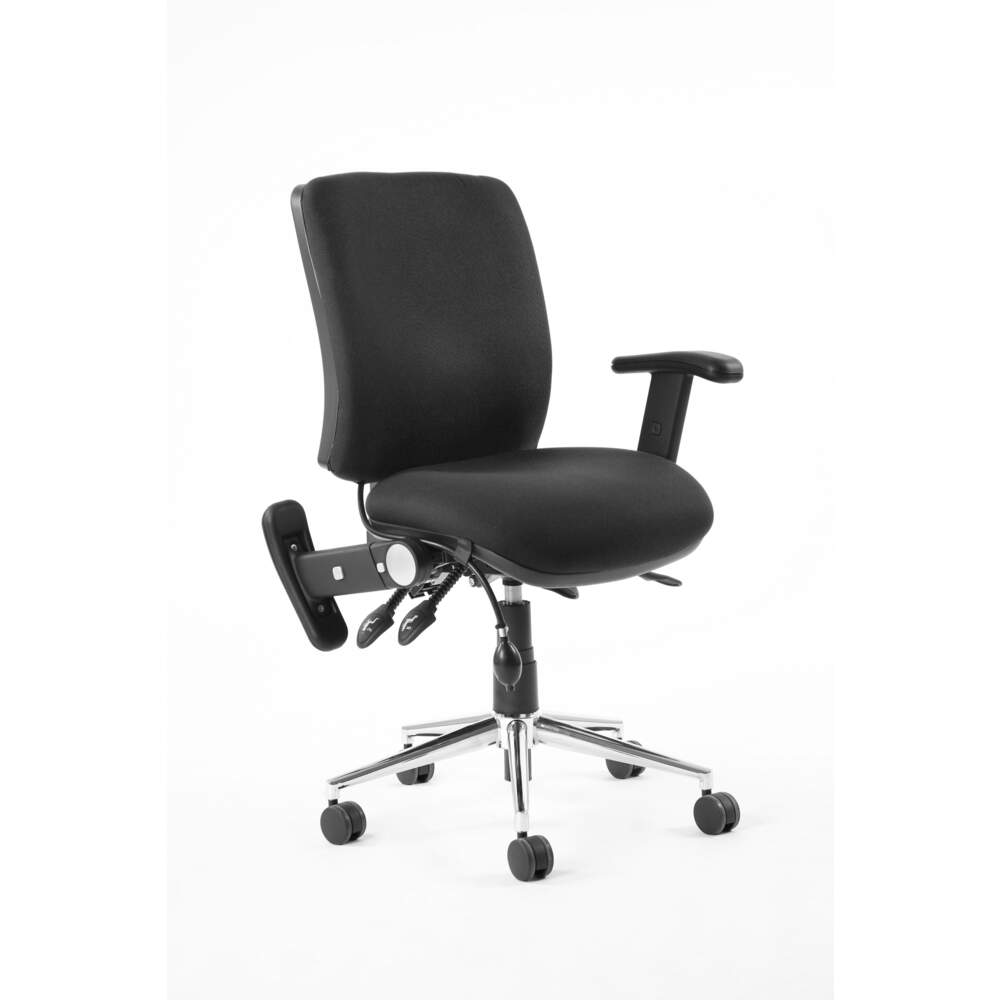 Chiro Medium Back Task Operators Chair Black With Height Adjustable And Folding Arms