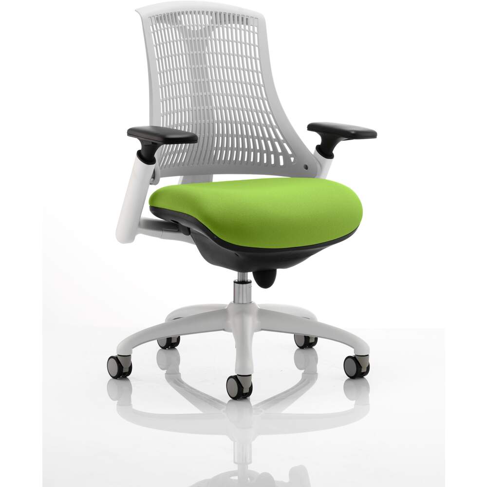 Flex Task Operator Chair White Frame White Back Bespoke Colour Seat Myrrh Green