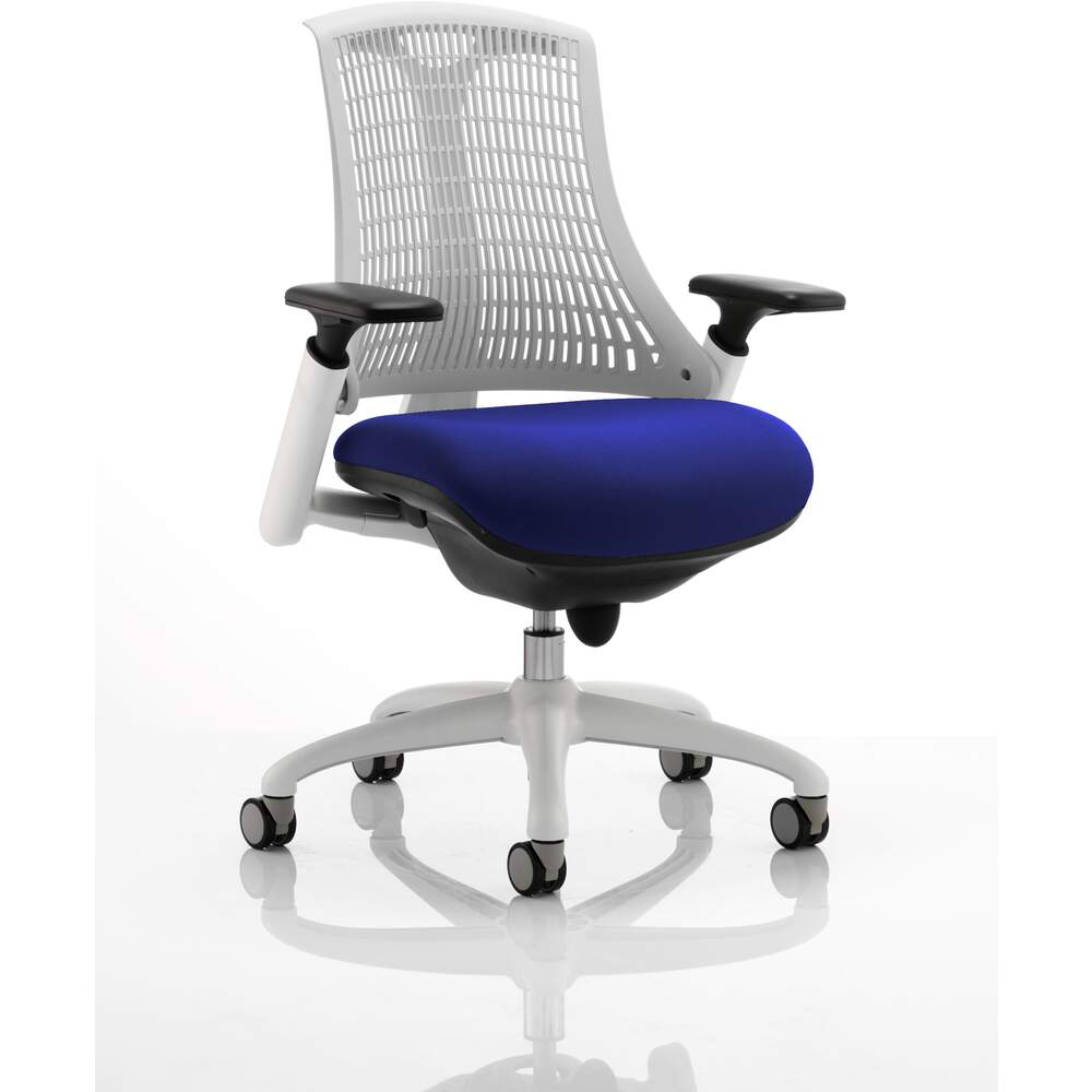 Flex Task Operator Chair White Frame White Back Bespoke Colour Seat Stevia Blue
