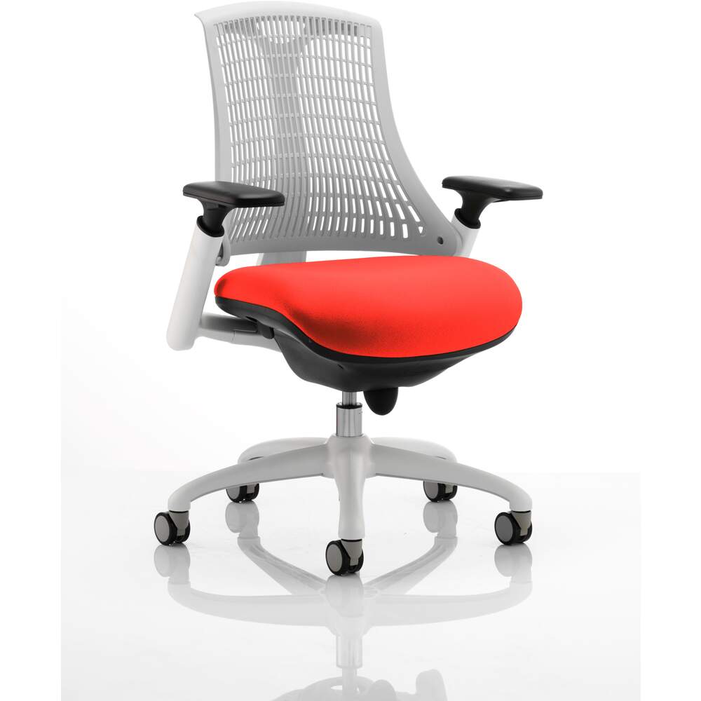 Flex Task Operator Chair White Frame White Back Bespoke Colour Seat Tabasco Red