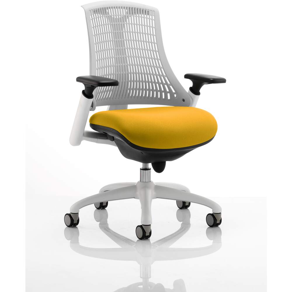 Flex Task Operator Chair White Frame White Back Bespoke Colour Seat Senna Yellow