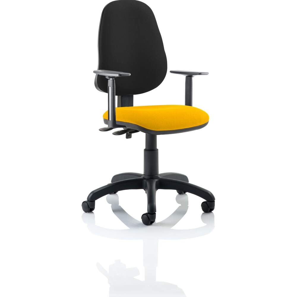 Eclipse II Lever Task Operator Chair Black Back Bespoke Seat With Height Adjustable Arms In Senna Yellow
