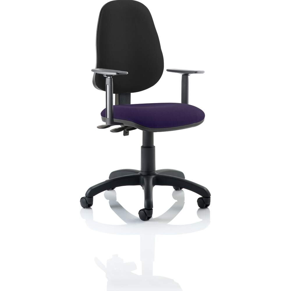Eclipse II Lever Task Operator Chair Black Back Bespoke Seat With Height Adjustable Arms In Tansy Purple