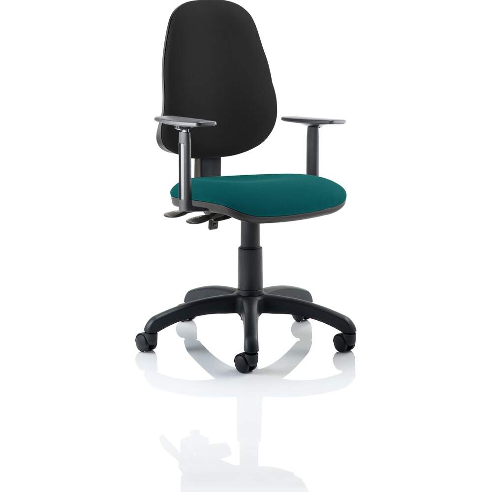 Eclipse II Lever Task Operator Chair Black Back Bespoke Seat With Height Adjustable Arms In Maringa Teal