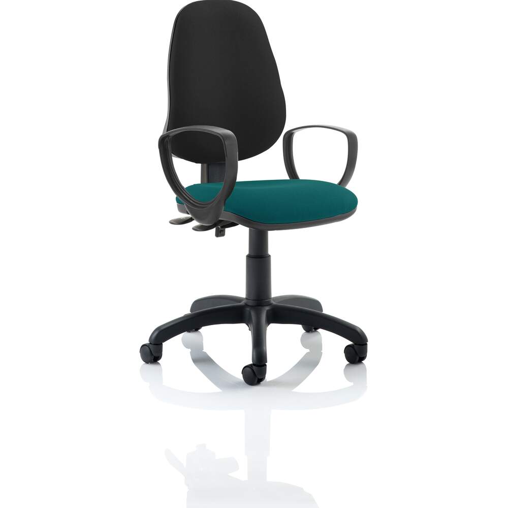 Eclipse II Lever Task Operator Chair Black Back Bespoke Seat With Loop Arms In Maringa Teal