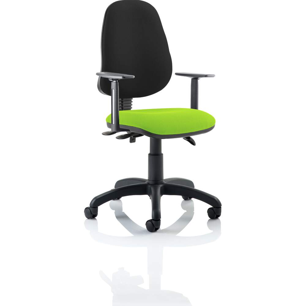 Eclipse III Lever Task Operator Chair Black Back Bespoke Seat With Height Adjustable Arms In Myrrh Green